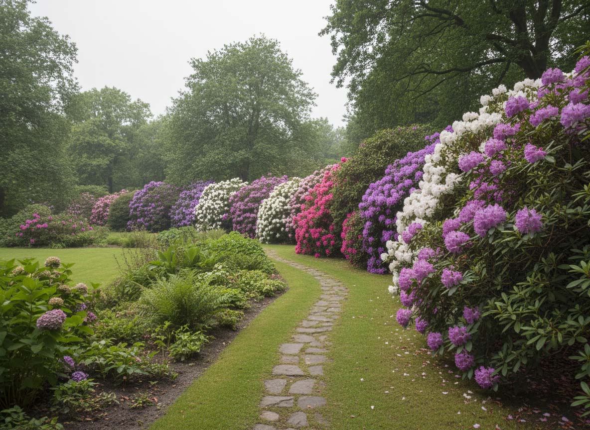 Rhododendron im Topf auf einer Terrasse oder in einem kleinen Garten